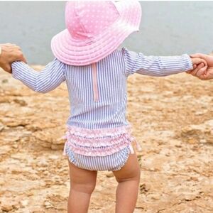 Ruffle Butts Pink Polka Dot Baby Girl Kids Swim Sun Hat 0-12 Months
